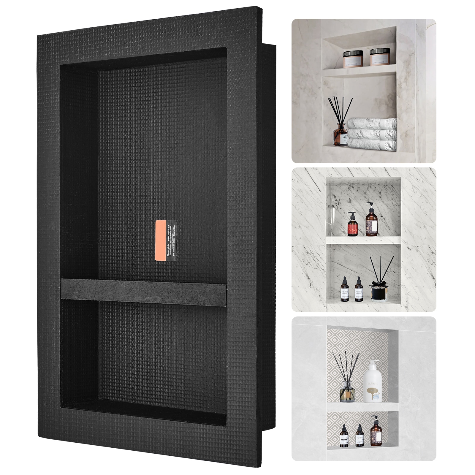 Shower Niche Recessed Double Shelf For Tiling Bathroom Storage Black_voghion.com